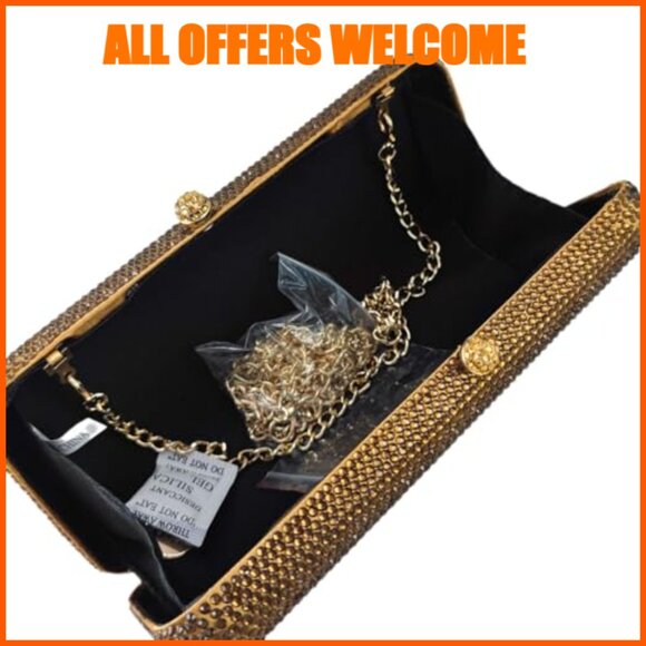 Metal Satin Rhinestone Evening Clutch Purse with Detachable Chain Straps - Picture 6 of 7